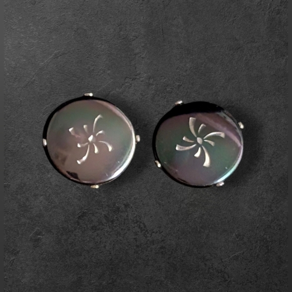 Vintage Mid-Century Black & Silver Starburst Cufflinks - Picture 3 of 3